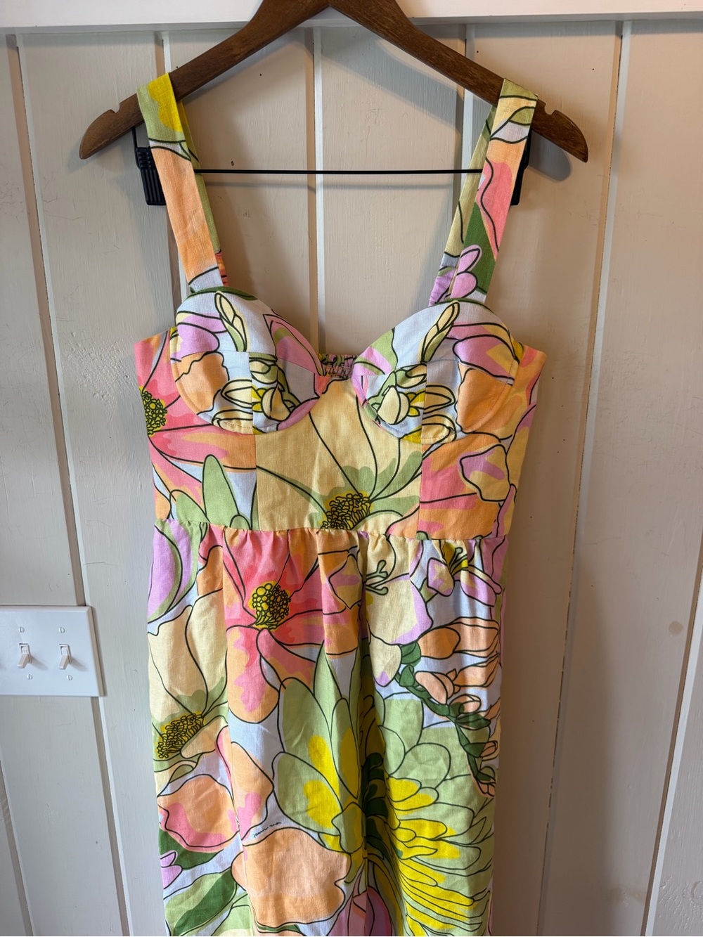 NWT FARM Rio Pastel Floral Midi Dress in Yellow, Pink, Green, Size Medium - Picture 7 of 16